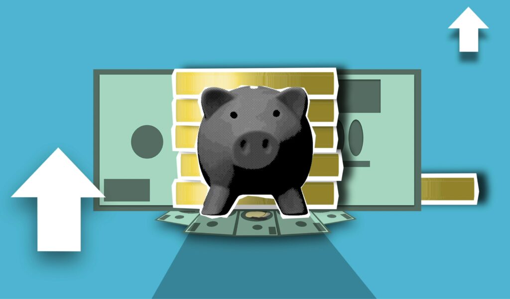 pexels-photo-5849585-5849585 Illustration of a piggy bank with cash and rising arrows symbolizing financial growth.