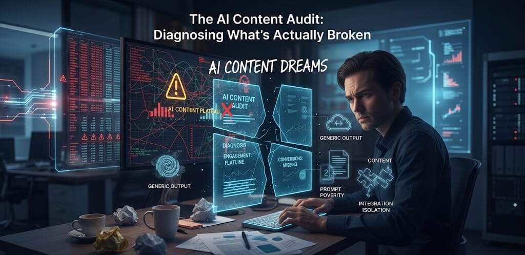 Man at desk analyzing complex AI performance graphs and holographic data diagnostic interfaces.