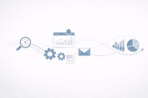 Abstract minimalist illustration suggesting continuous data signals and workflow motion, representing measurement shaping team behavior over time.